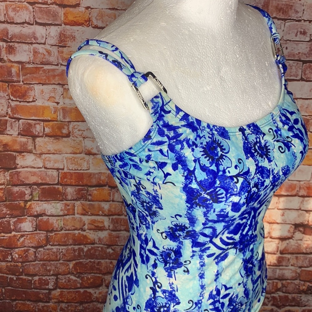 Catalina Blue and White Floral One Piece Bathing Suit - Picture 3 of 11